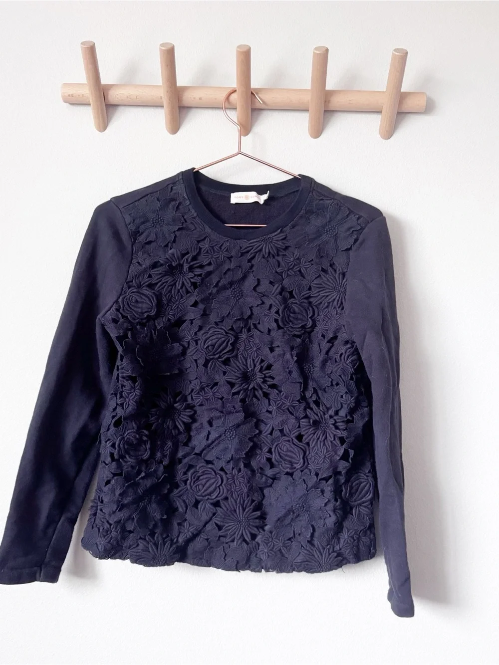 Tory Burch Navy Floral Appliqué Crewneck Sweatshirt